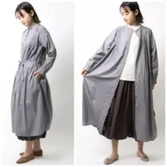 新品　ubasoku 逆ピンタック入り バンドカラー シャツワンピース