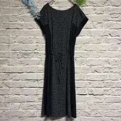 【超美品】ensuite 水玉 ドット 柄 ワンピース ネイビー リボン 膝丈