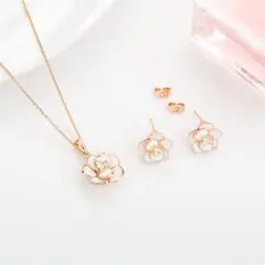 バラ ピアス ネックレス セット レディース