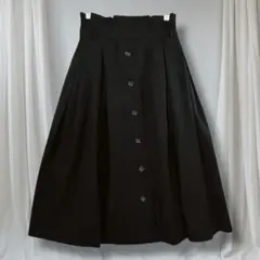 イング 黒ロングフレアスカート M ウエストゴム ポケット付き 大人可愛い