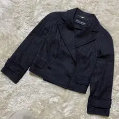 美品 ドルガバ ショート丈 リネン混 ダブル ツイード ジャケット 黒 36