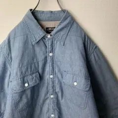 00s STUSSY デニムキルティングジャケット L 刺繍 サーモライト 古着