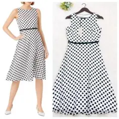 《新品》HOBBS ドット 水玉 ロングワンピース フレア ノースリーブ 白 M
