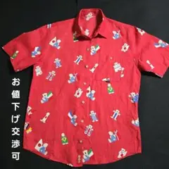 【美品】Papas パパス　 半袖シャツ 赤 国旗プリント　46Sサイズ