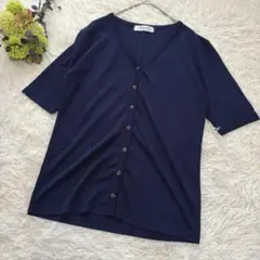 クレアセット　カーディガン　(L)　紺　羽織り　無地　冷房対策　きれいめカジュ