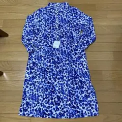BEIGEGE 青い花柄 長袖ワンピース Mサイズ