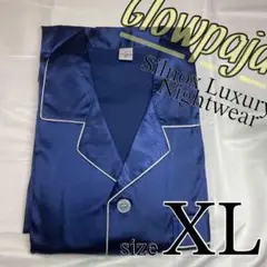 XL ネイビー さらさら肌　パジャマ ルームウェア メンズ ウェア サテン 上下