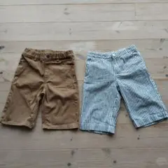 ベージュとストライプの半ズボン2点セット