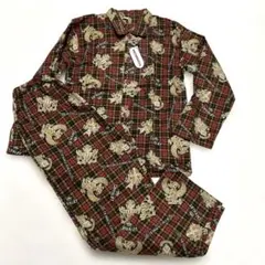 【新品】パジャマ ルームウェア 男女兼用 綿100% レッド チェック柄 王冠