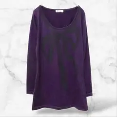 【Gladys】長袖チュニックカットソー 紫(M)ビックリボン柄 Uネック 上