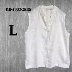 KIM ROGERS リネン ノースリーブ シャツ【L】ホワイト ブラウス