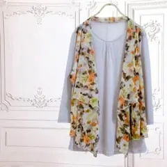 カットソー/プルオーバー スカーフ レイヤード 風【L】グレー 薄手 春夏 韓国