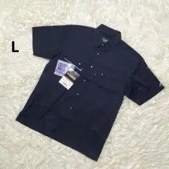 【新品】　半袖 ワークシャツ 綿混　ネイビー　大きめ　L