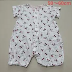 ベルメゾンさくらんぼ柄 メッシュ半袖ロンパース 2wayオール　50〜60cm