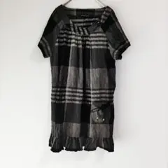 〈ルガーノ〉半袖Ｔシャツ　チュニック丈　黒　ちりめん生地　М