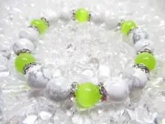 ★【グリーンキャッツアイ×ハウライト】天然石ブレスレットパワーストーン