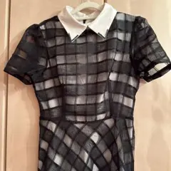 【お盆セール】ビジュー 黒チェックワンピース