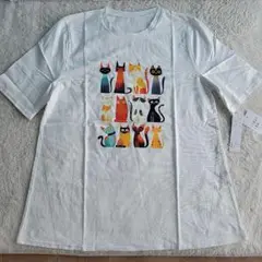 ねこ　プリントTシャツ　白　綿100％　半袖　新品未使用