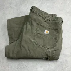 ダブルニーダックペインターパンツ　カーハート　古着　モスグリーン　W44