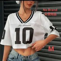 (未使用品) ゲームシャツ風 短丈 メッシュ クロップドTシャツ M 五分袖