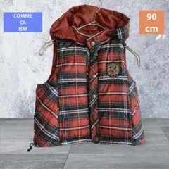 【COMME CA ISM】フード付き/リバーシブル/ベスト/レッド系/90cm