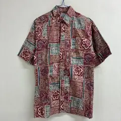 MANOA 半袖アロハシャツ　M 赤系　U.S.A.製　※36