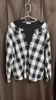 PALEMOチェックシャツブラウス Lサイズ (黒 ブラック)