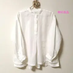 無印良品 麻100% バンドカラーブラウストップス