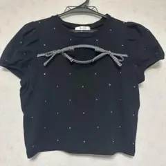 evelyn バイカラーリボンTシャツ ブラック