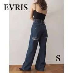 EVRIS デニム　バックオーバースラッシュ　ワイドデニムパンツ　インディゴ