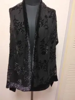 ブラック 花柄刺繍 ストール