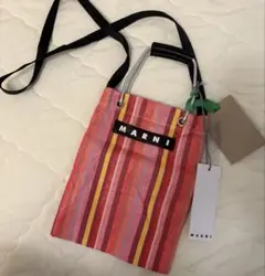 MARNI フラワーカフェ ストライプバッグ トートバッグ ピンク系 MINI