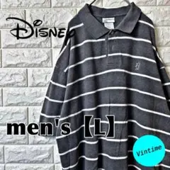 AM19【Disney】刺繍ロゴポロシャツ【メンズL】グレー