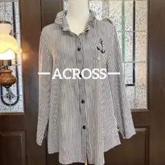 ーACROSSー 【極美品】 柔らか素材 襟ワイヤー入 ストライプ マリンシャツ