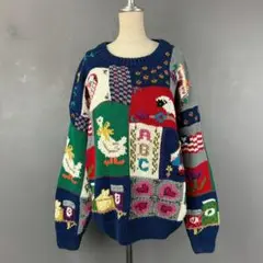 NORTHERN ISLES ハンドニット 手編み 一点物 総柄 レトロ 古着