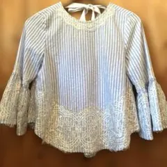 ZARA WOMAN ストライプレース七分袖トップス　ブラウス