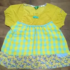 値下げ☆美品☆ラグマート　半袖　 イエロー チェック　女の子　90cm