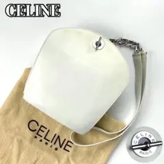【美品】セリーヌ チェーン ショルダーバッグ サークルロゴ金具 カーフレザー 白
