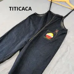 チチカカ　デニム　サロペット　オーバーオール　サルエルパンツ　フクロウ　刺繍