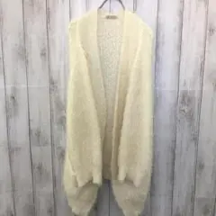 【ANDSEARCH】ロングラップカーディガン(M)ホワイト　サイドポケット