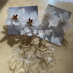 ピアス3点セット 韓国女子 花 フラワー 大振り クリア