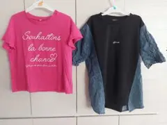 Tシャツ2枚セット　ピンク　デニム切り替え