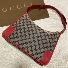 グッチ ショルダーバッグ GGキャンバス×レザー レッド 肩掛け 0014205