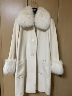 可愛い フォクシー カシミヤ アンゴラ フォックス ファー コート 白