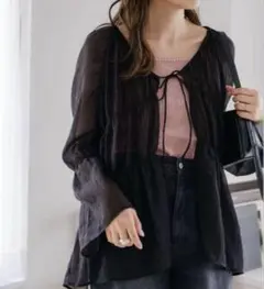 Kastane シャーリングシアーブラウス Lサイズ　ブラック