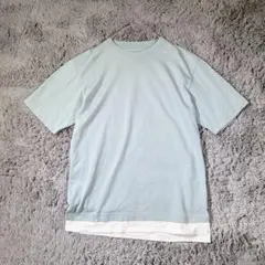 美品♡グローバルワーク　メンズ　半袖カットソー　重ね着風　無地Tシャツ　水色　S
