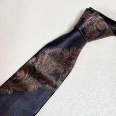 美品 イヴサンローラン シルク100% 光沢 ペイズリー柄 紺 ビジネス