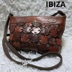 IBIZA カットワーク レザー ショルダーバッグ クロスボディ ブラウン 本革