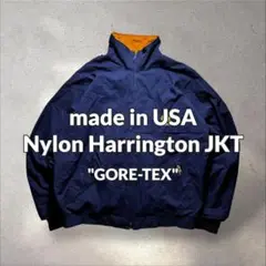 90s USA製GORE-TEXナイロンハリントンジャケット刺繍ロゴネイビー