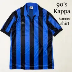 90's Kappa ストライプ 襟付き サッカーシャツ ゲームシャツ M~L